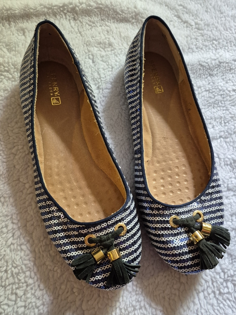 Speddy Slip-On Navy Sequin Ballet Flats with Tassel Detail